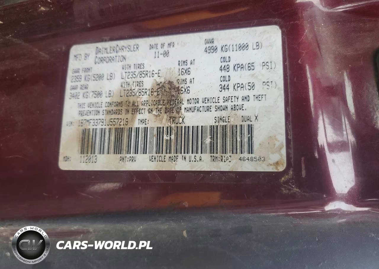 2001 Dodge Ram 3500 VIN:1B7MF33791J557219 - 12