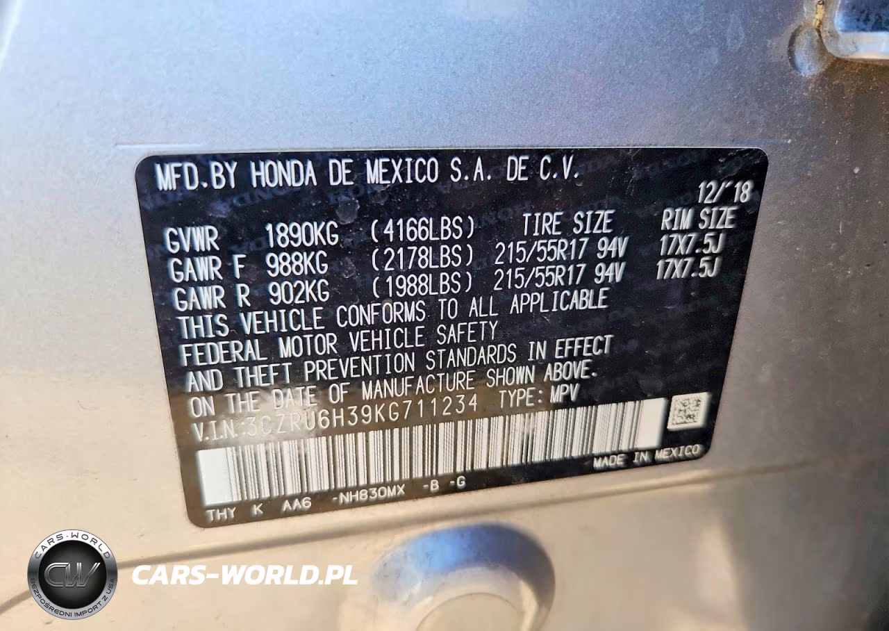 2019 Honda Hr-V Lx VIN:3CZRU6H39KG711234 - 12