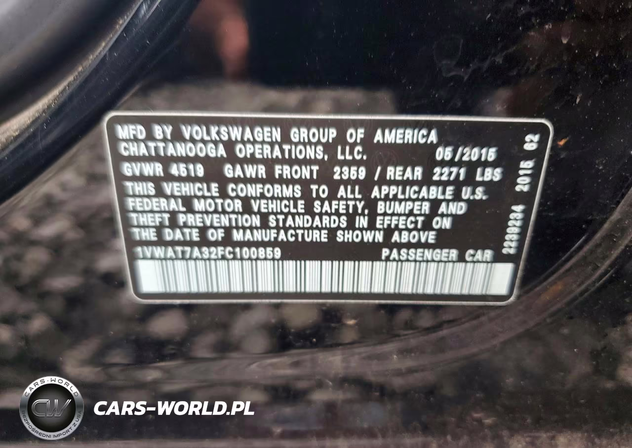2015 Volkswagen Passat S VIN:1VWAT7A32FC100859 - 12
