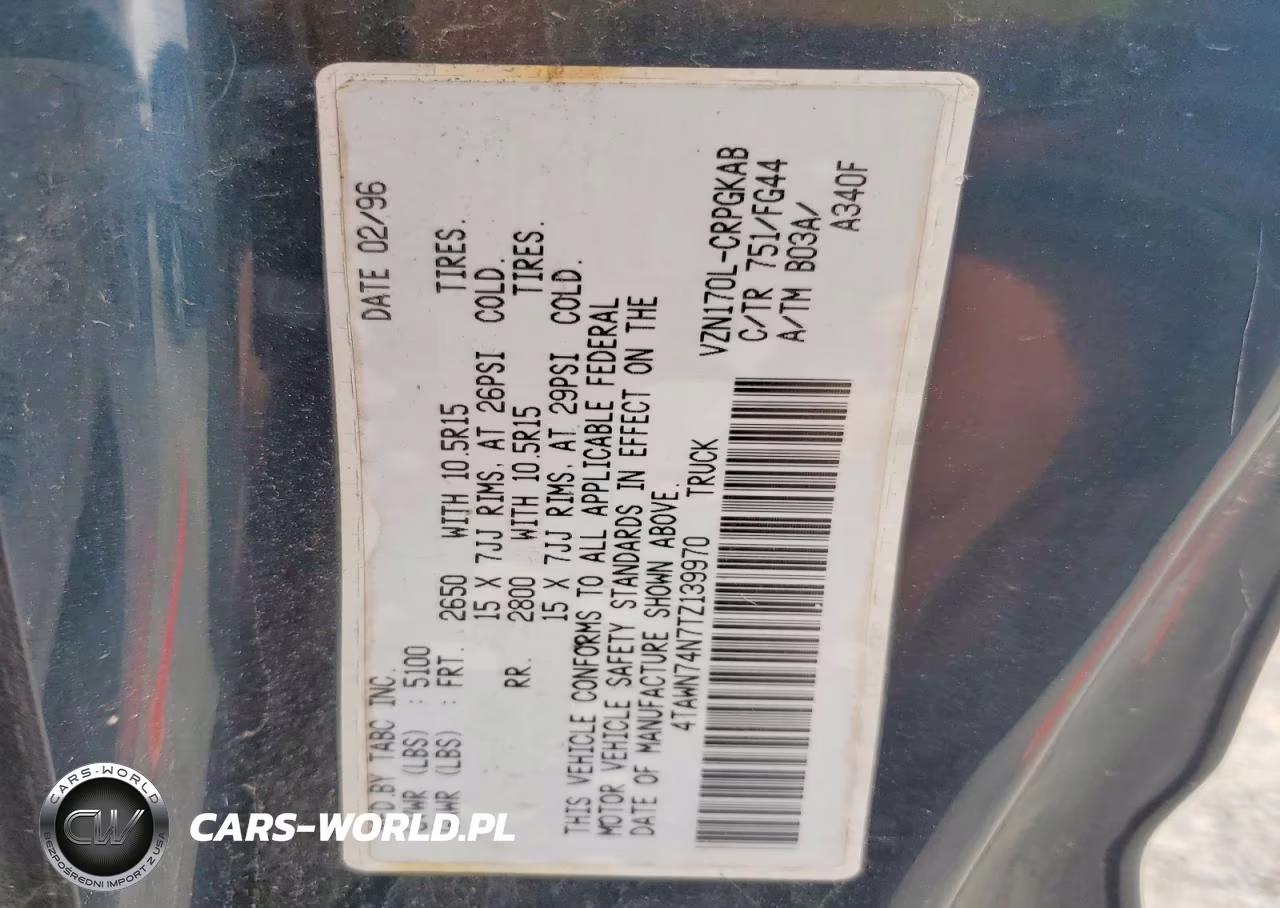 1996 Toyota Tacoma Sr5 VIN:4TAWN74N7TZ139970 - 12