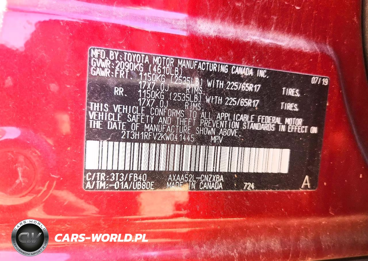 2019 Toyota Rav4 Le VIN:2T3H1RFV2KW041445 - 13