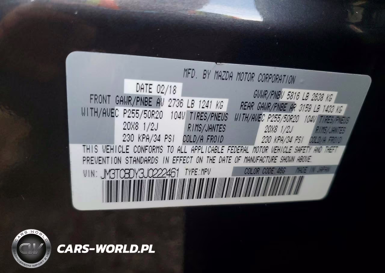 2018 Mazda Cx-9 Grand Touring VIN:JM3TCBDY3J0222461 - 14