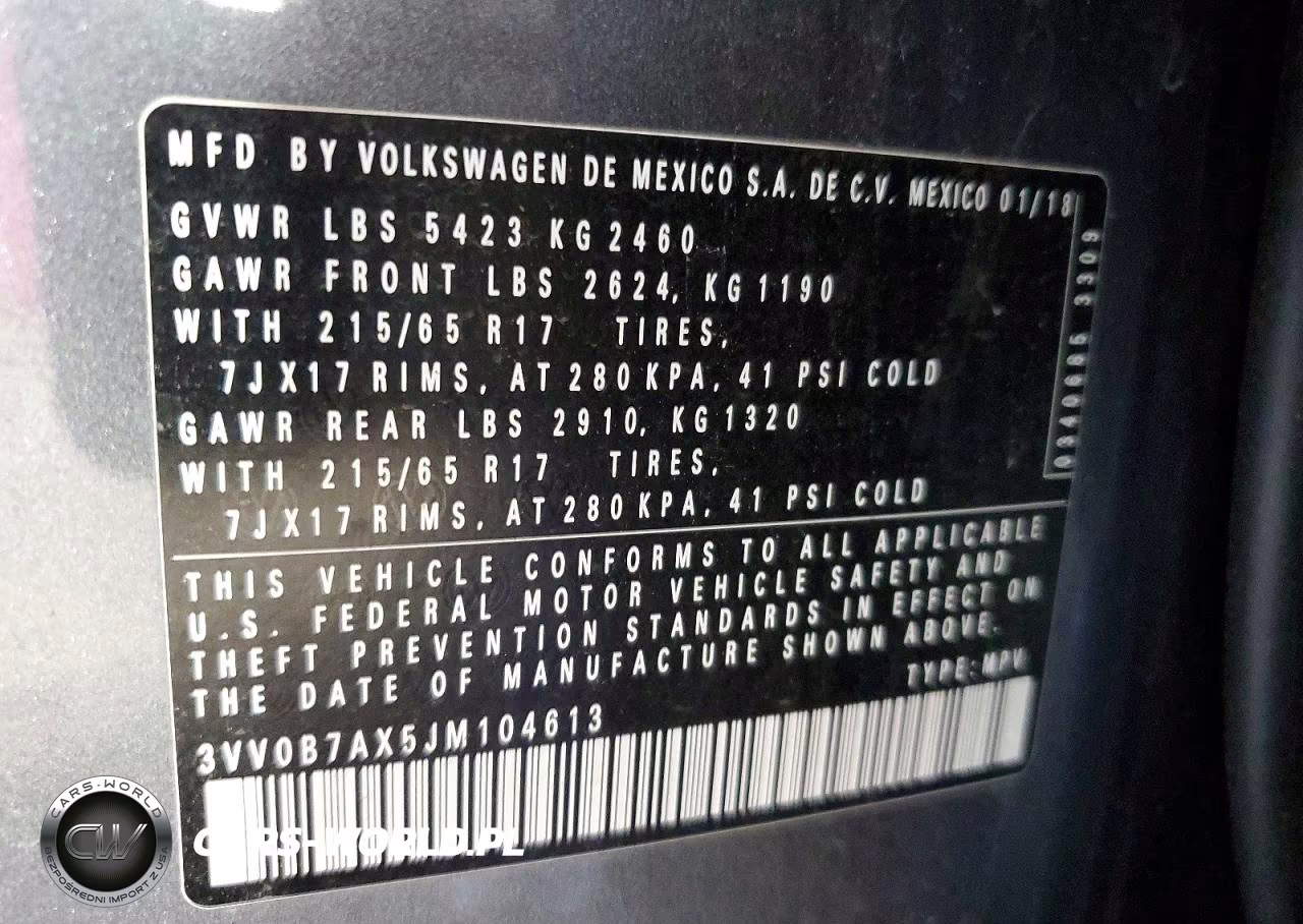 2018 Volkswagen Tiguan S VIN:3VV0B7AX5JM104613 - 14