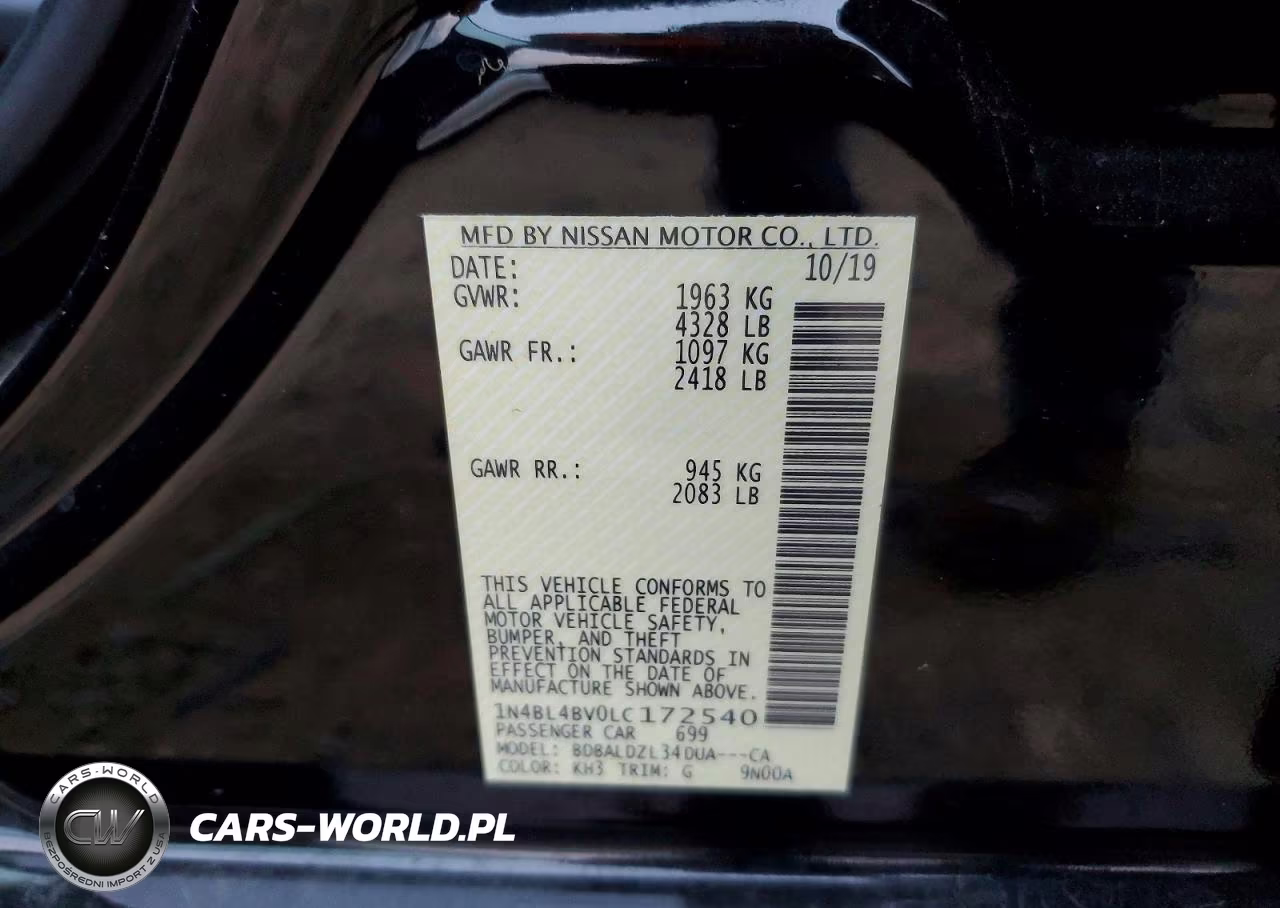 2020 Nissan Altima S VIN:1N4BL4BV0LC172540 - 12