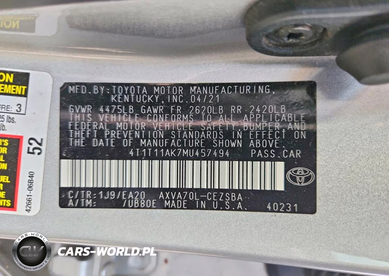 2021 Toyota Camry Se VIN:4T1T11AK7MU457494 - 12