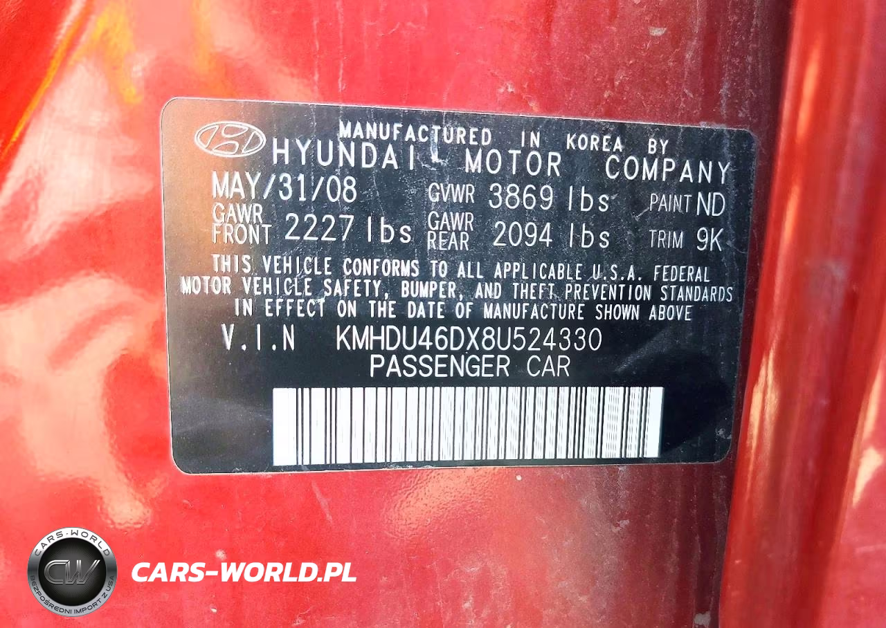 2008 Hyundai Elantra Gls VIN:KMHDU46DX8U524330 - 12