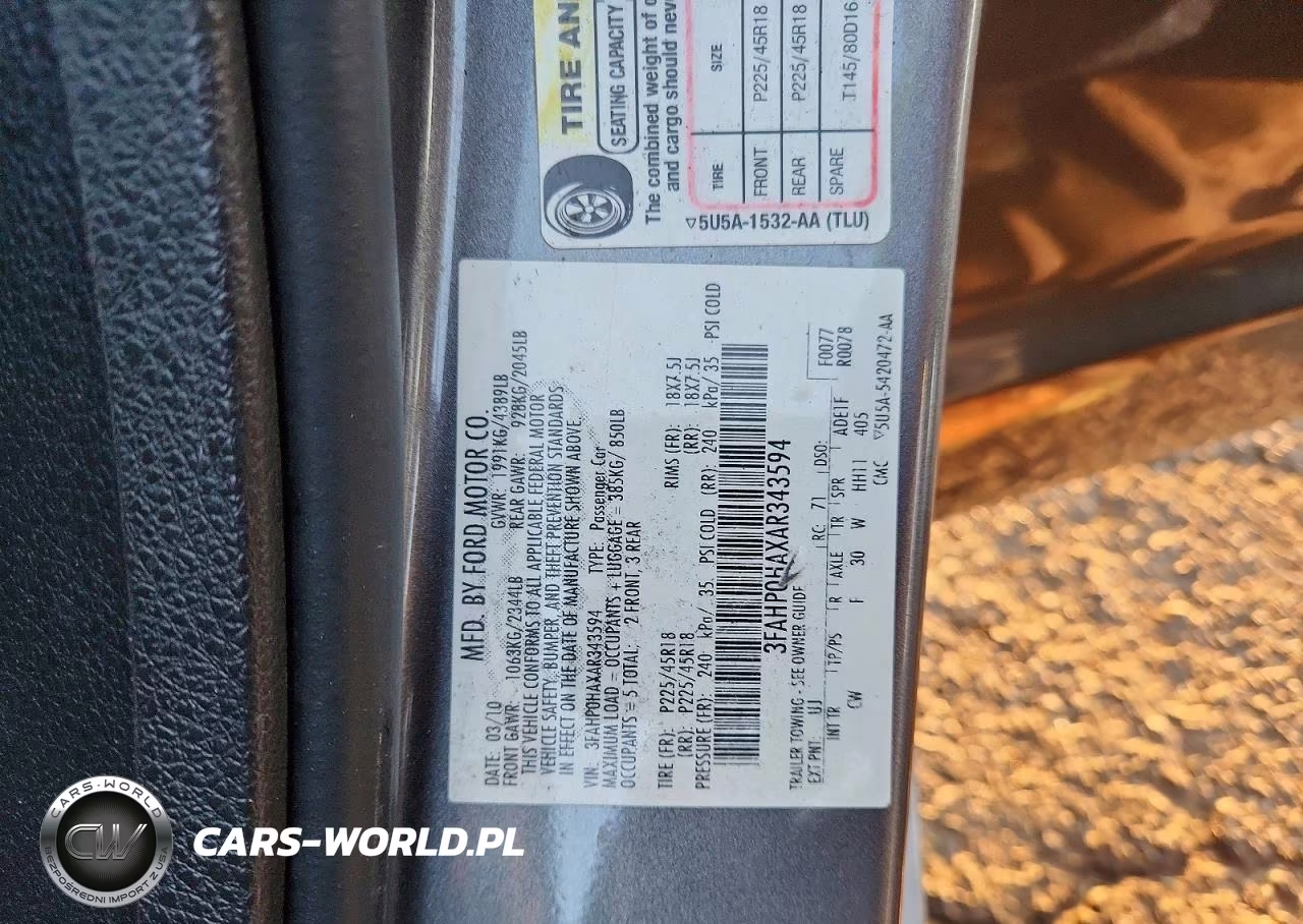 2010 Ford Fusion Se VIN:3FAHP0HAXAR343594 - 12