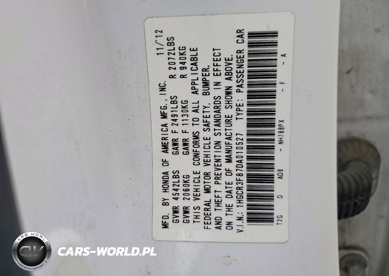 2013 Honda Accord Exl VIN:1HGCR3F87DA010527 - 12