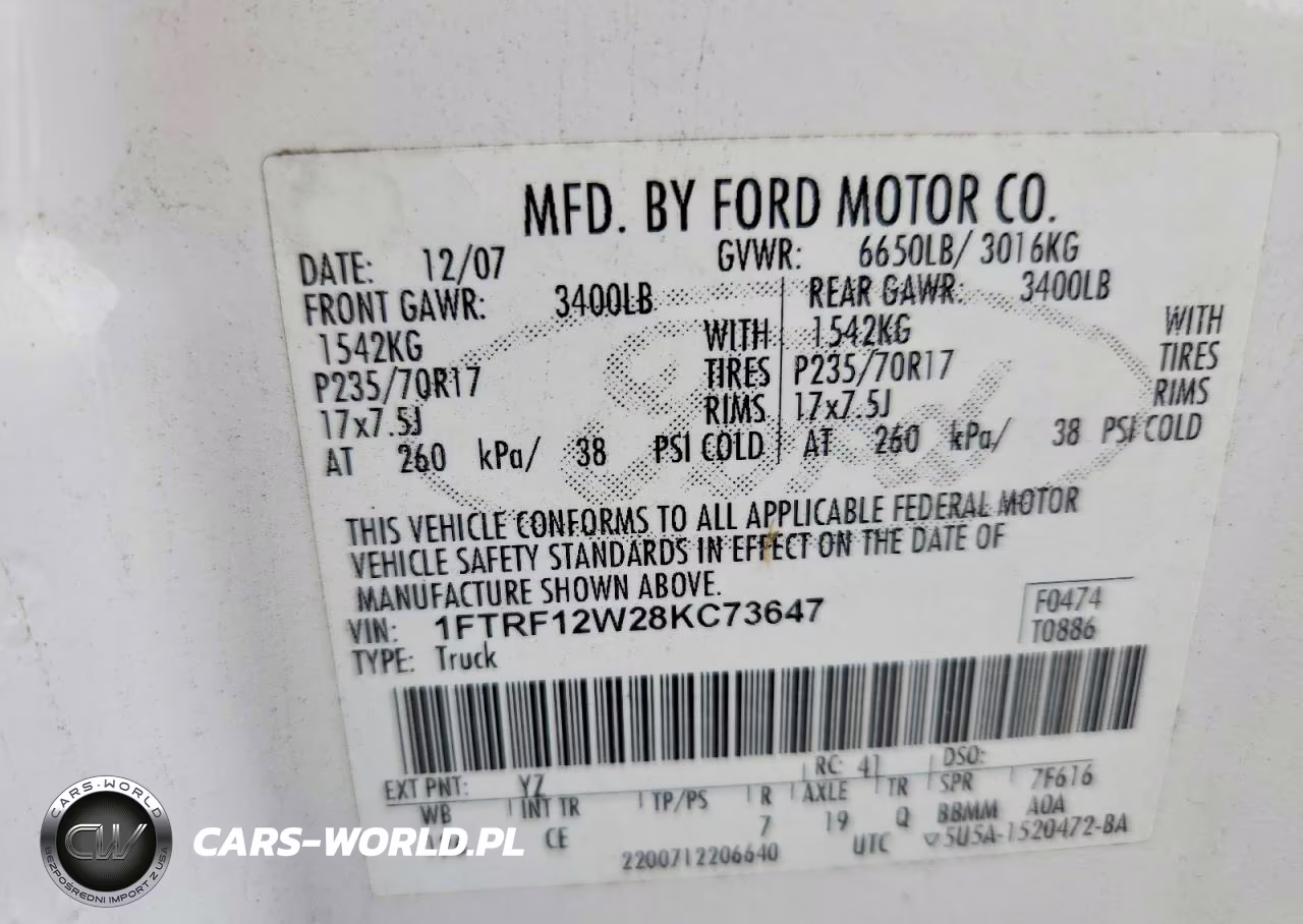2008 Ford F150 VIN:1FTRF12W28KC73647 - 12