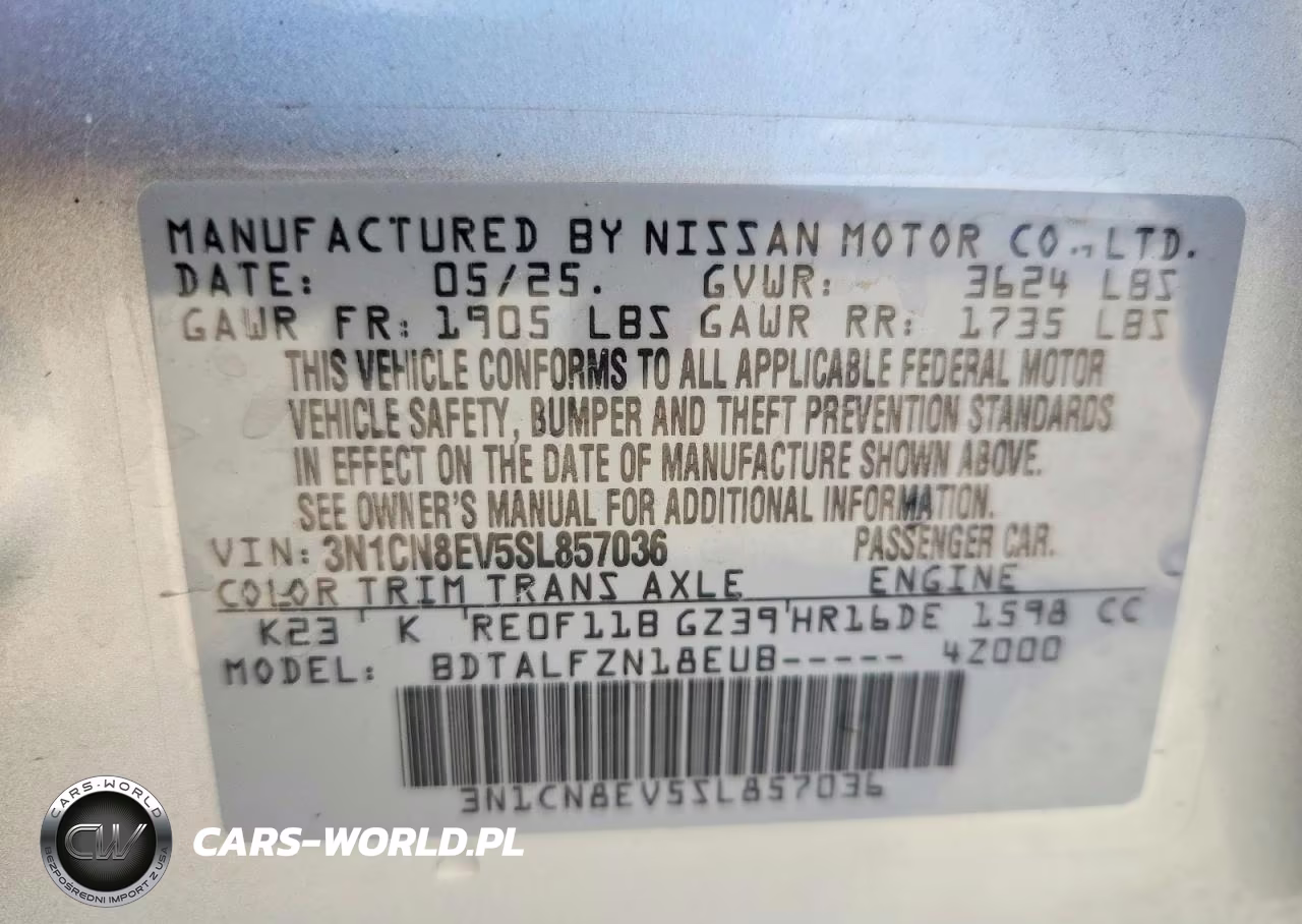 2025 Nissan Versa Sv VIN:3N1CN8EV5SL857036 - 12