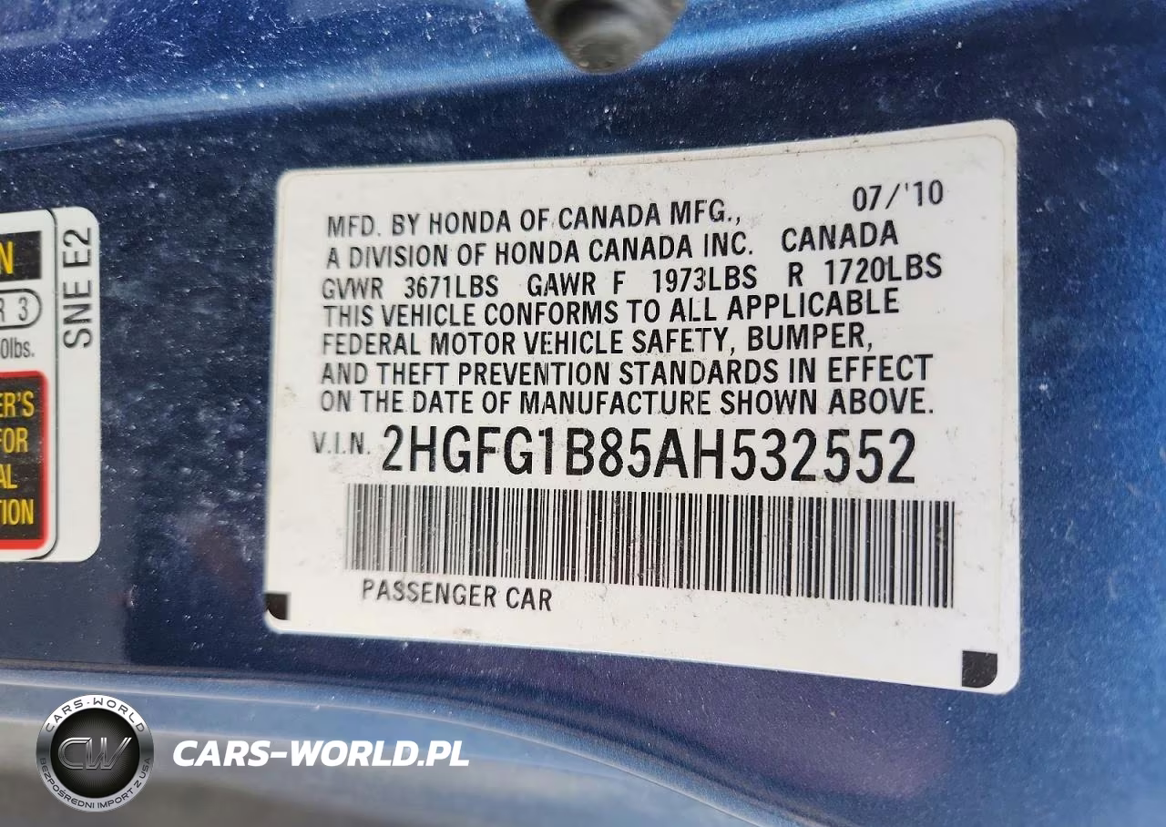 2010 Honda Civic Ex VIN:2HGFG1B85AH532552 - 12