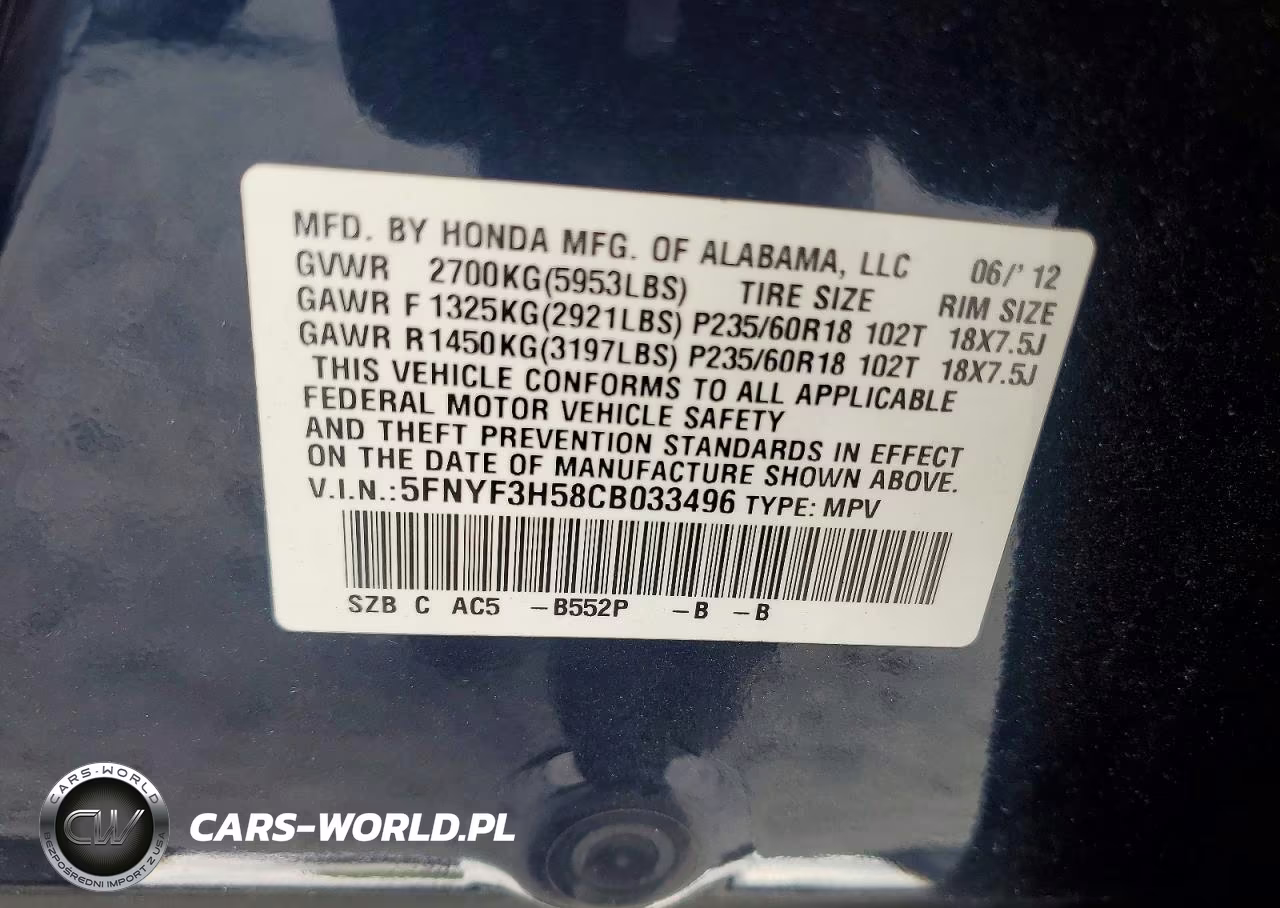 2012 Honda Pilot Exl VIN:5FNYF3H58CB033496 - 13