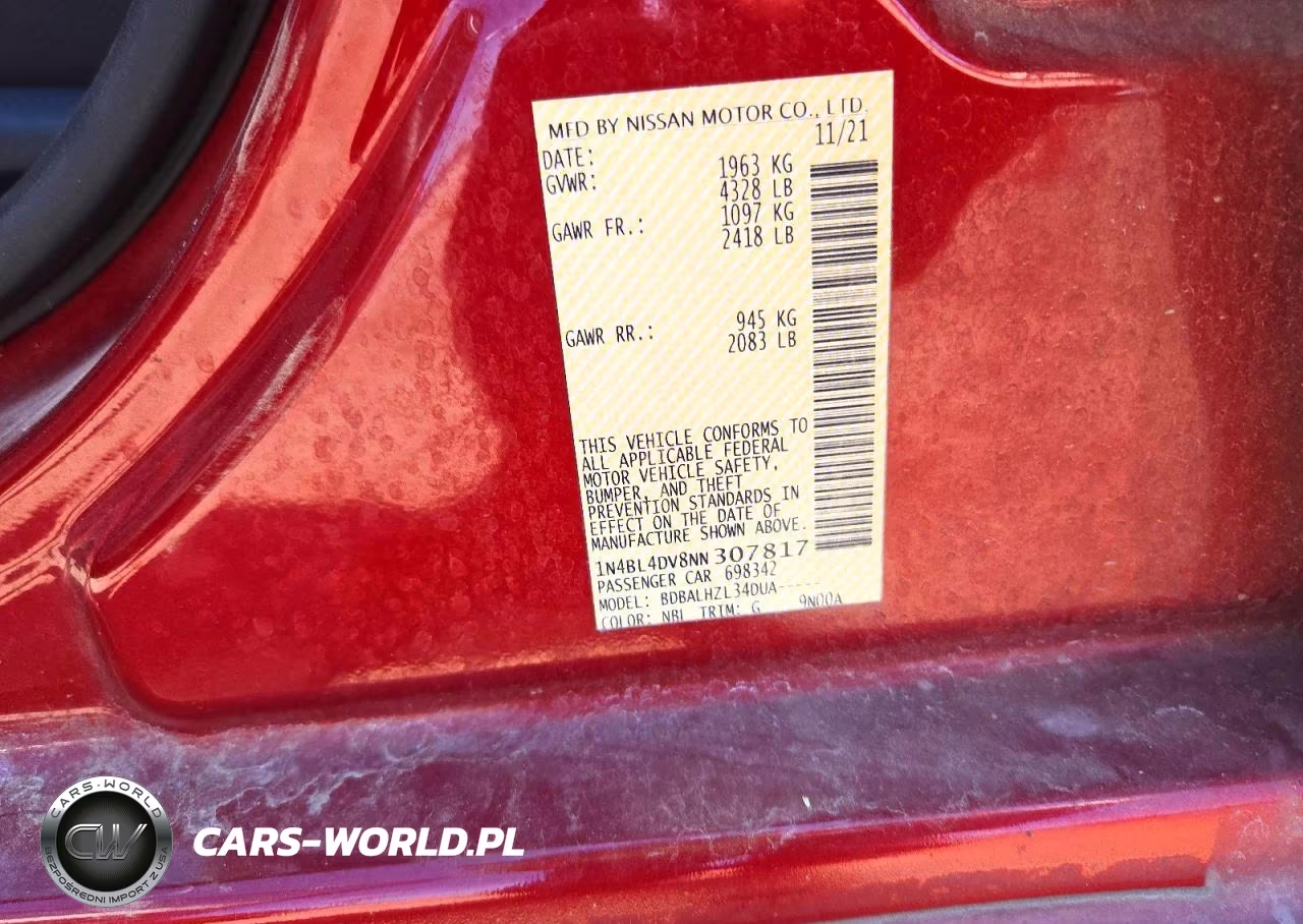 2022 Nissan Altima Sv VIN:1N4BL4DV8NN307817 - 12