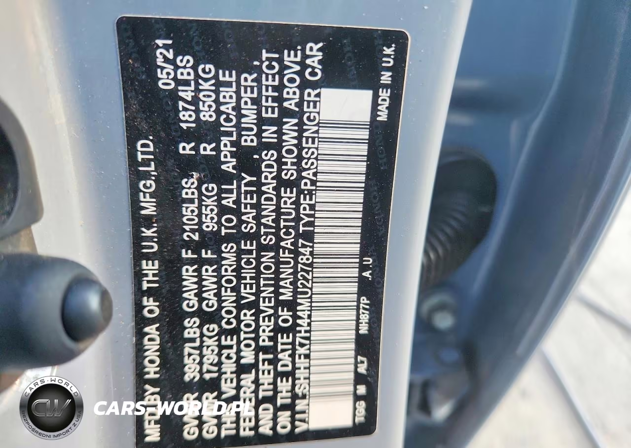 2021 Honda Civic Sport VIN:SHHFK7H44MU227847 - 12