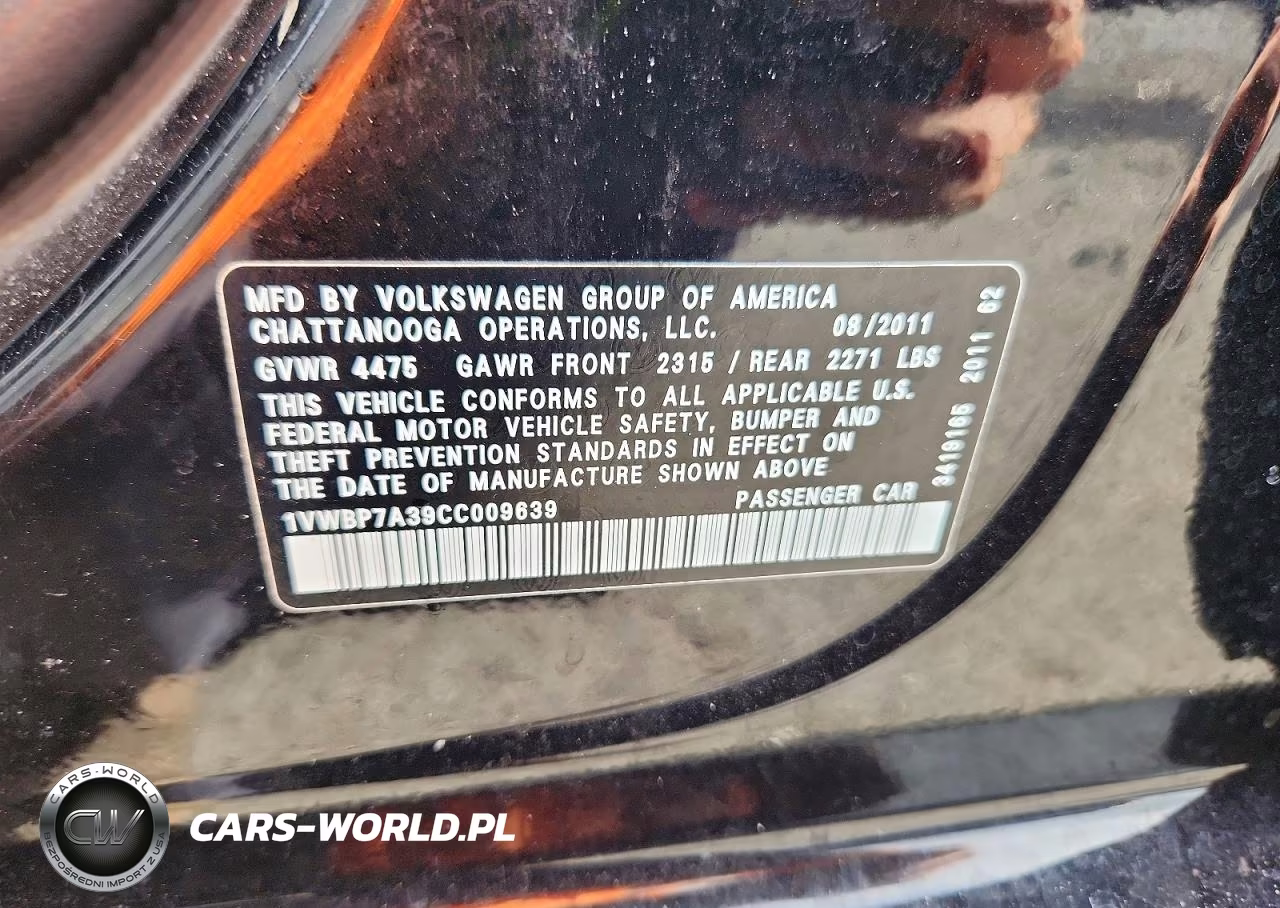 2012 Volkswagen Passat Se VIN:1VWBP7A39CC009639 - 13