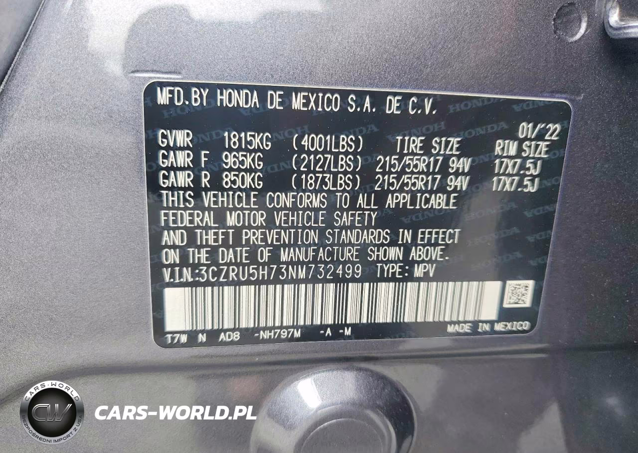 2022 Honda Hr-V Exl VIN:3CZRU5H73NM732499 - 13