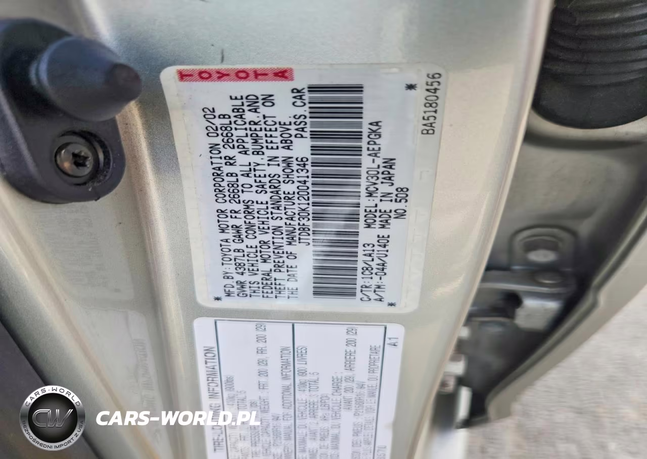 2002 Toyota Camry Xle V6 VIN:JTDBF30K120041346 - 12