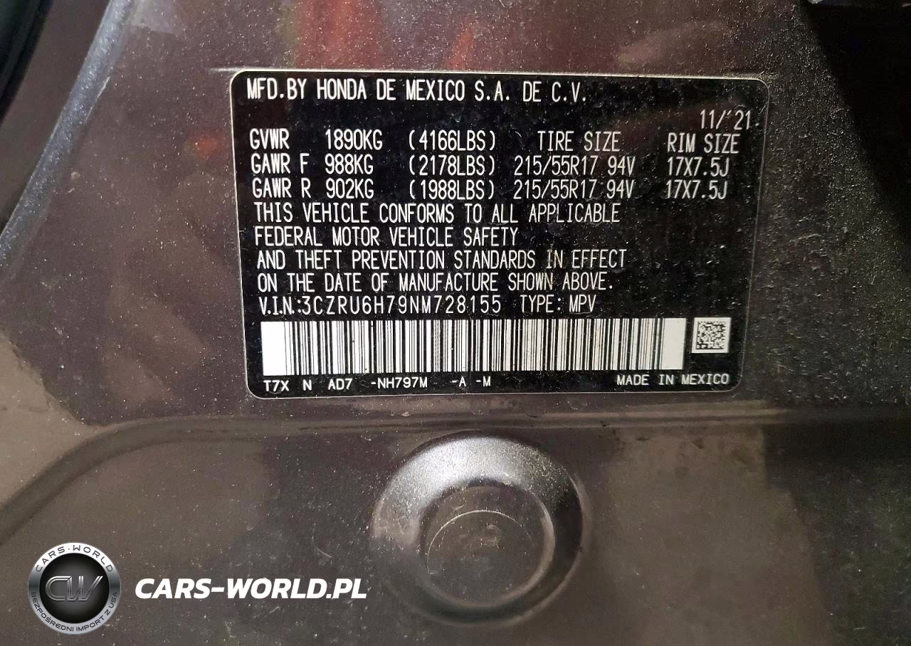 2022 Honda Hr-V Exl VIN:3CZRU6H79NM728155 - 12