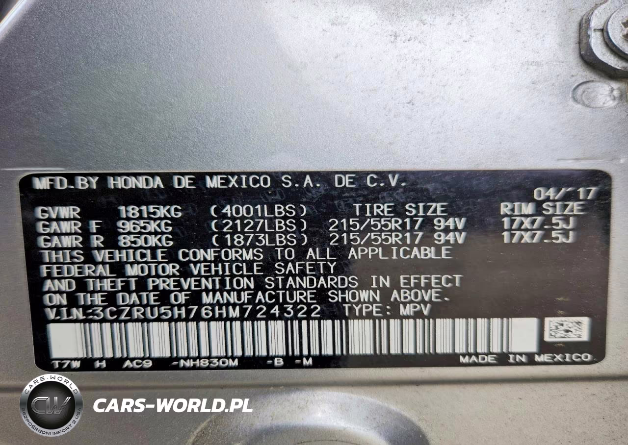 2017 Honda Hr-V Exl VIN:3CZRU5H76HM724322 - 13