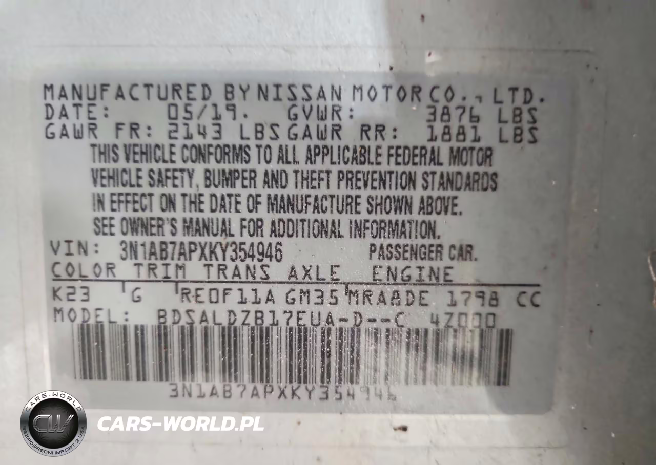 2019 Nissan Sentra Sv VIN:3N1AB7APXKY354946 - 12