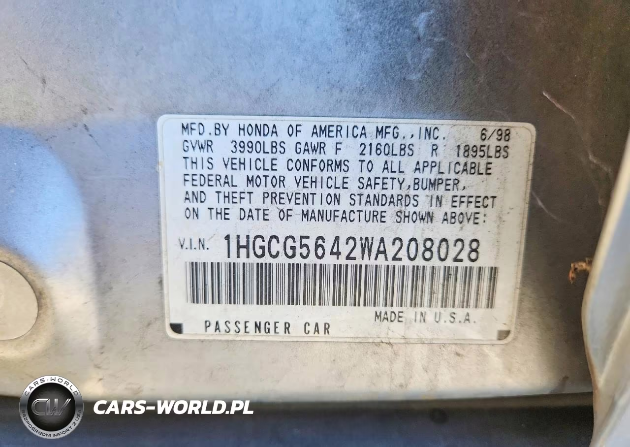 1998 Honda Accord Lx VIN:1HGCG5642WA208028 - 12