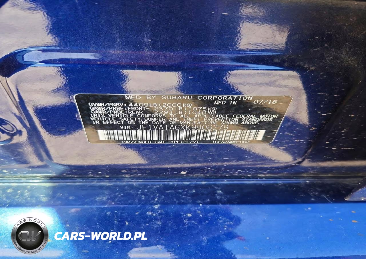 2019 Subaru Wrx VIN:JF1VA1A6XK9806279 - 13