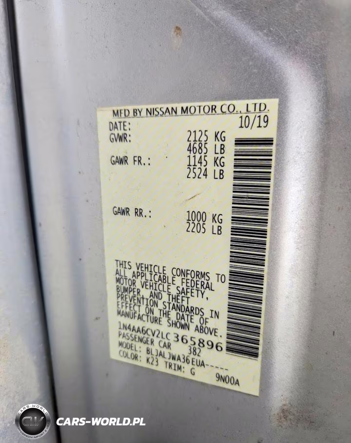 2020 Nissan Maxima Sv VIN:1N4AA6CV2LC365896 - 12