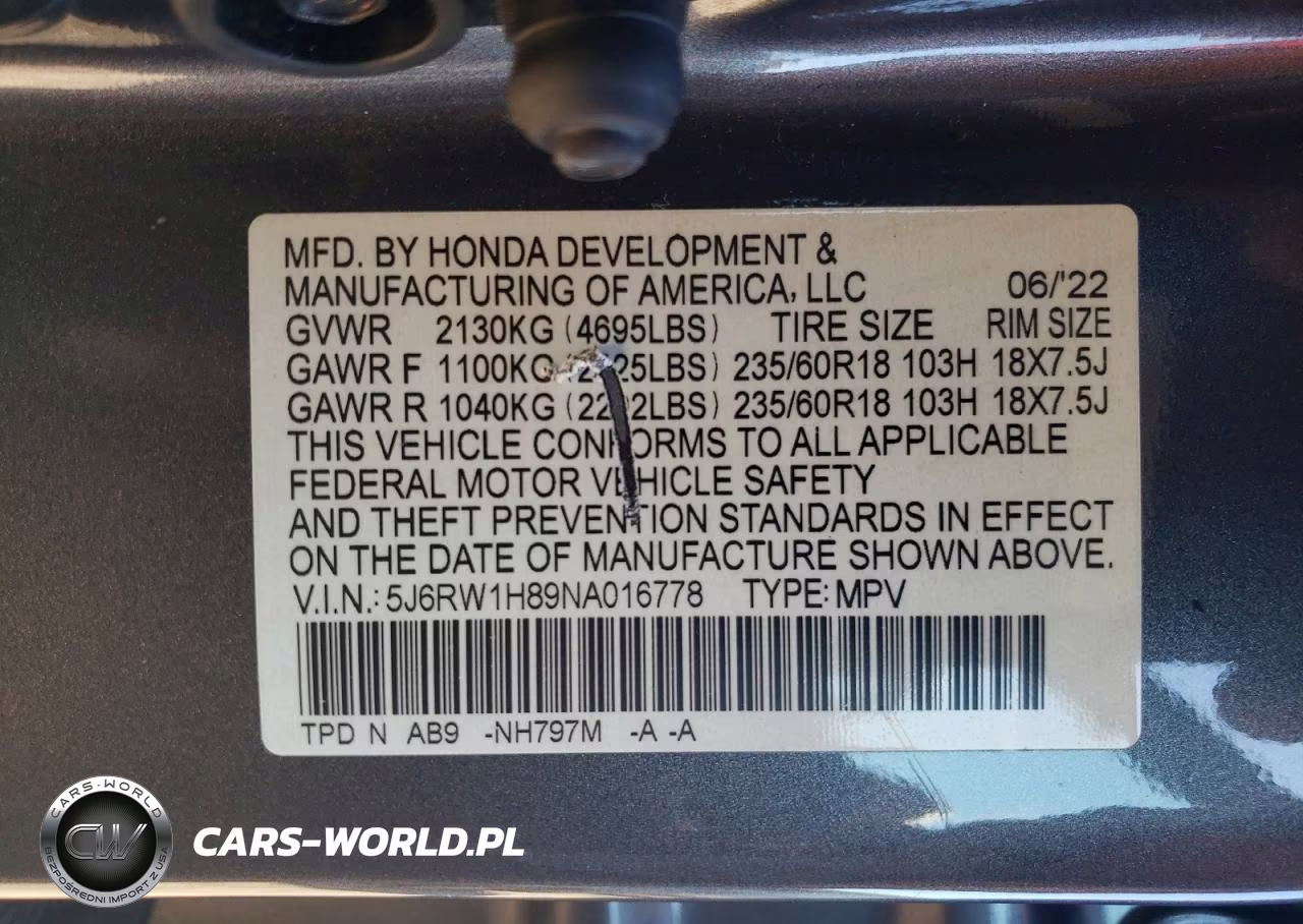 2022 Honda Cr-V Exl VIN:5J6RW1H89NA016778 - 13