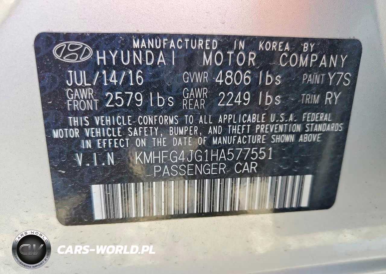 2017 Hyundai Azera Base VIN:KMHFG4JG1HA577551 - 12