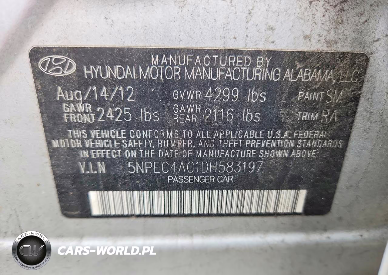 2013 Hyundai Sonata Limited VIN:5NPEC4AC1DH583197 - 12