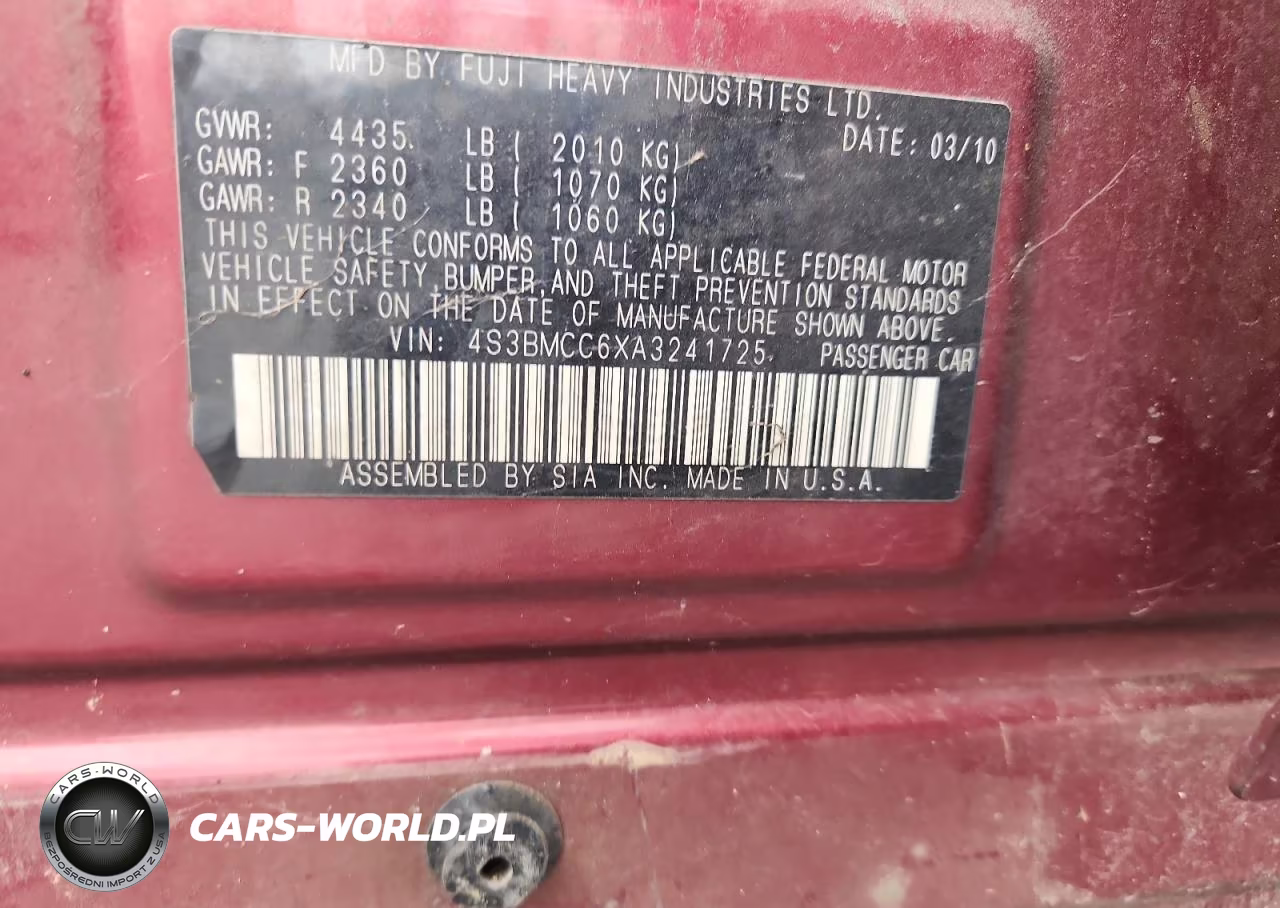 2010 Subaru Legacy 2.5I Premium VIN:4S3BMCC6XA3241725 - 12