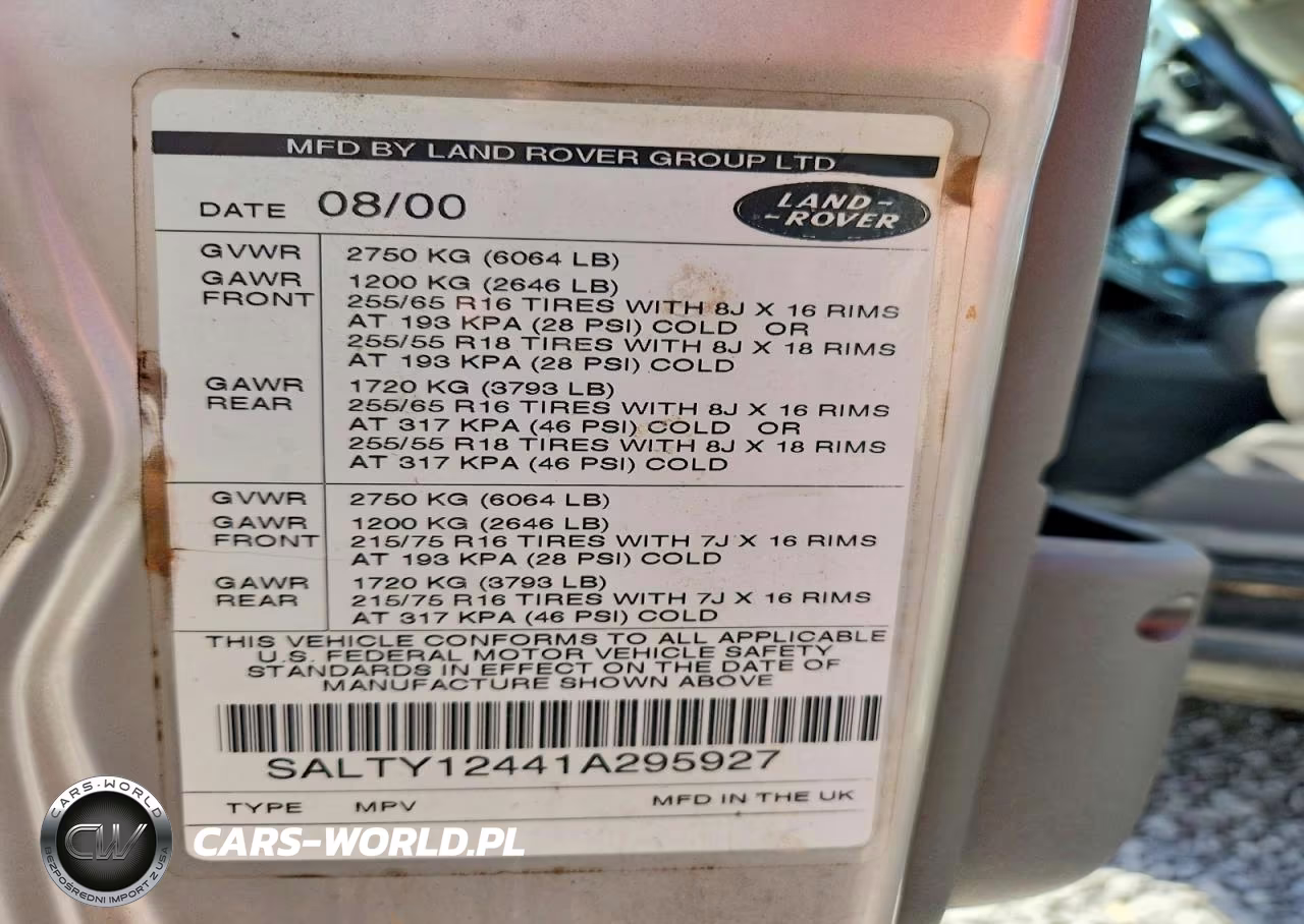2001 Land Rover Discovery Ii Se VIN:SALTY12441A295927 - 12