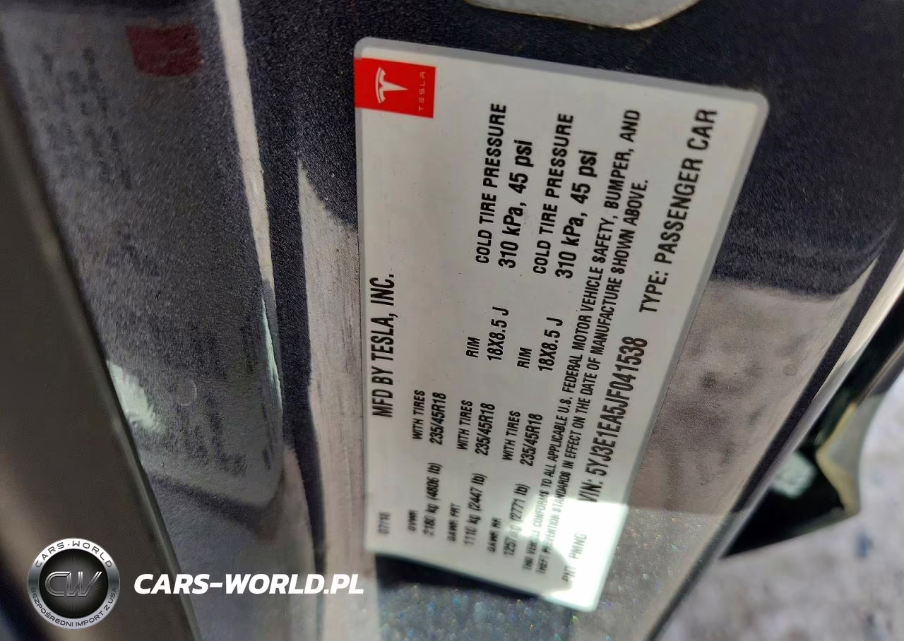 2018 Tesla Model 3 VIN:5YJ3E1EA5JF041538 - 12