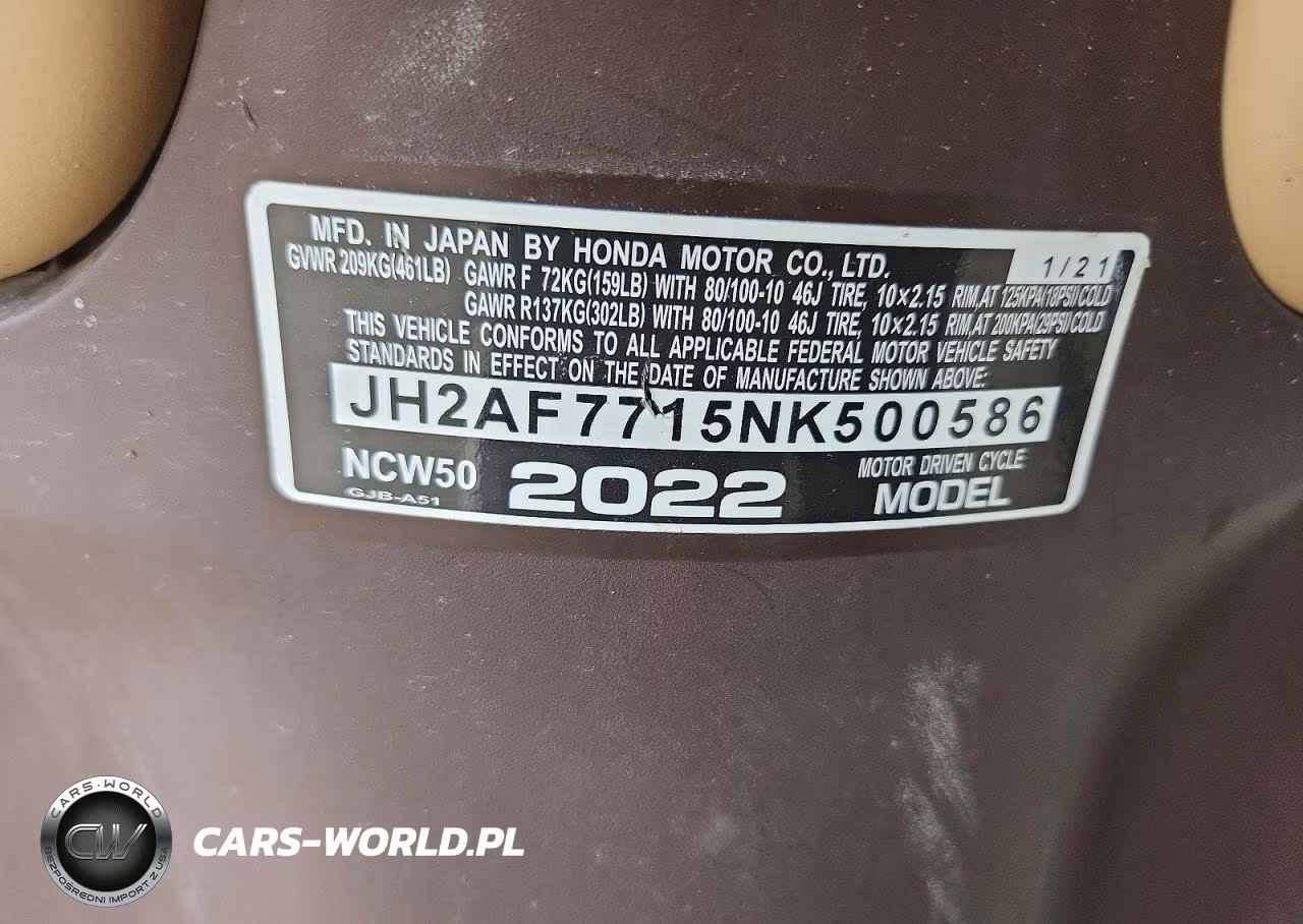 2022 Honda Ncw50 VIN:JH2AF7715NK500586 - 9