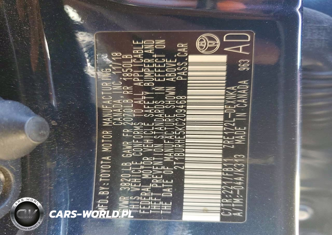 2019 Toyota Corolla Le VIN:2T1BURHE5KC209468 - 13