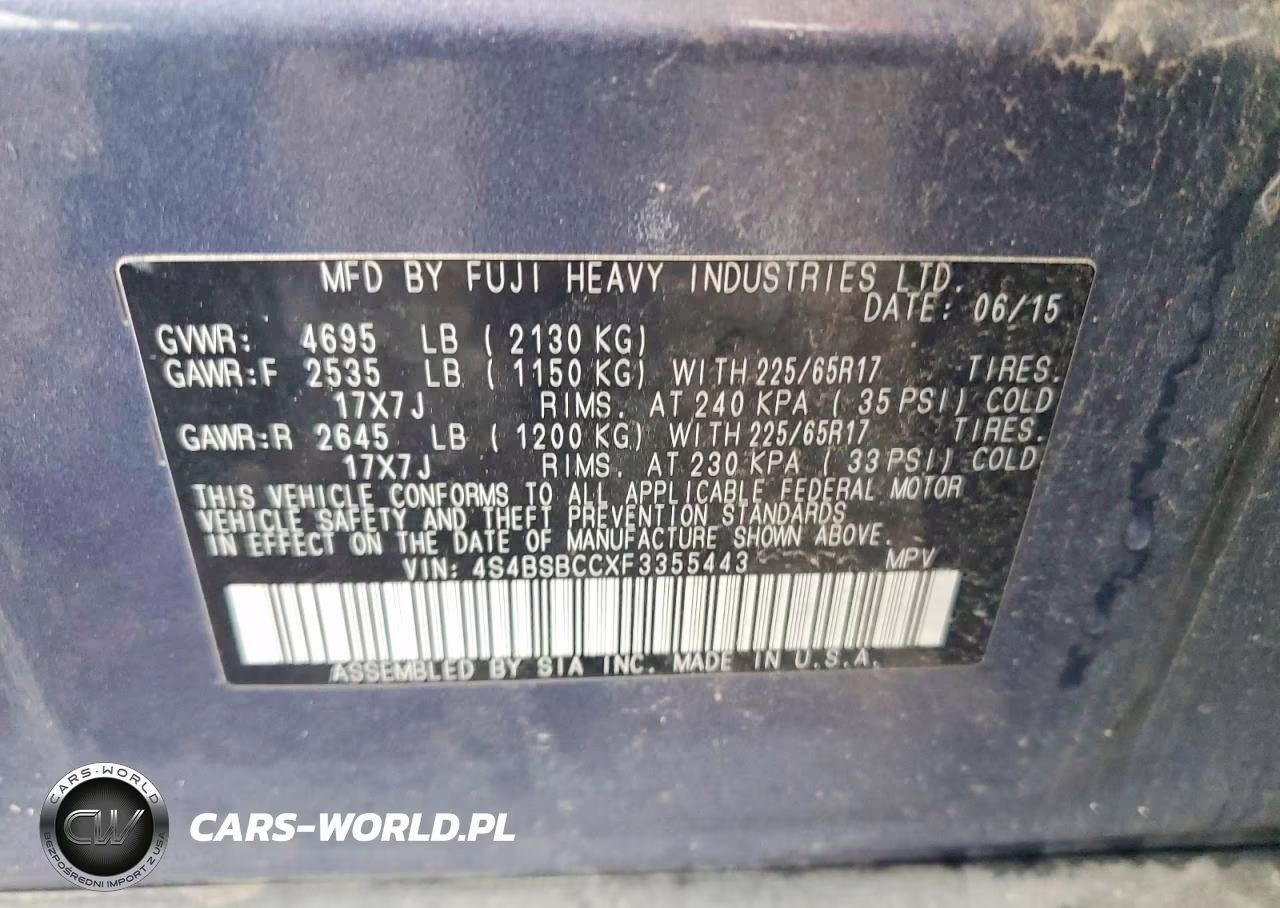 2015 Subaru Outback 2.5I Premium VIN:4S4BSBCCXF3355443 - 13