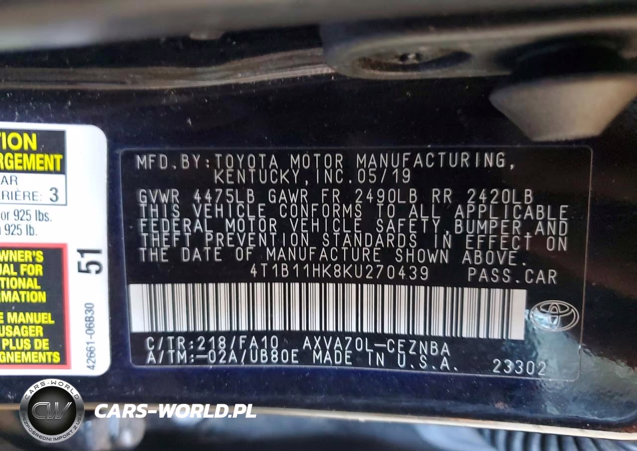 2019 Toyota Camry Le VIN:4T1B11HK8KU270439 - 12