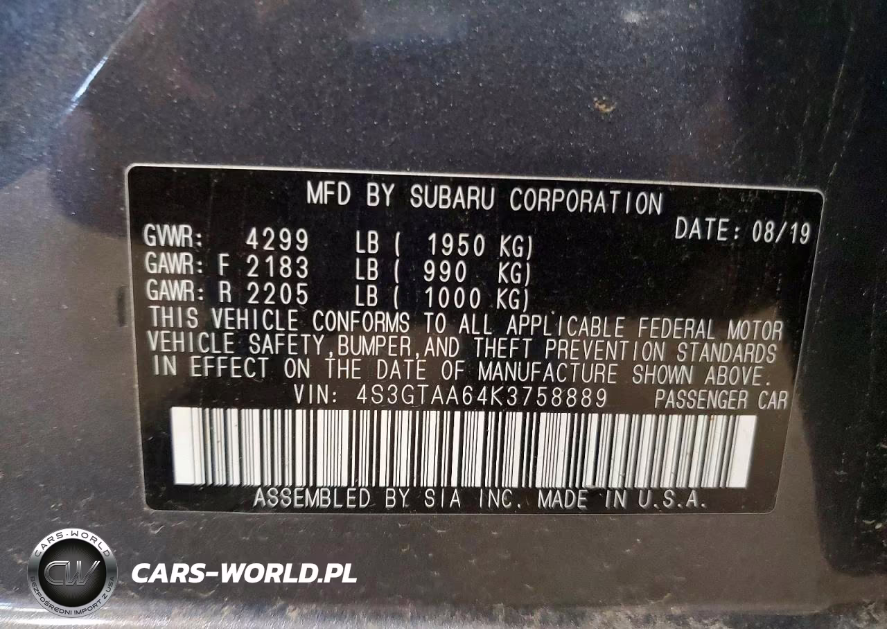 2019 Subaru Impreza VIN:4S3GTAA64K3758889 - 12