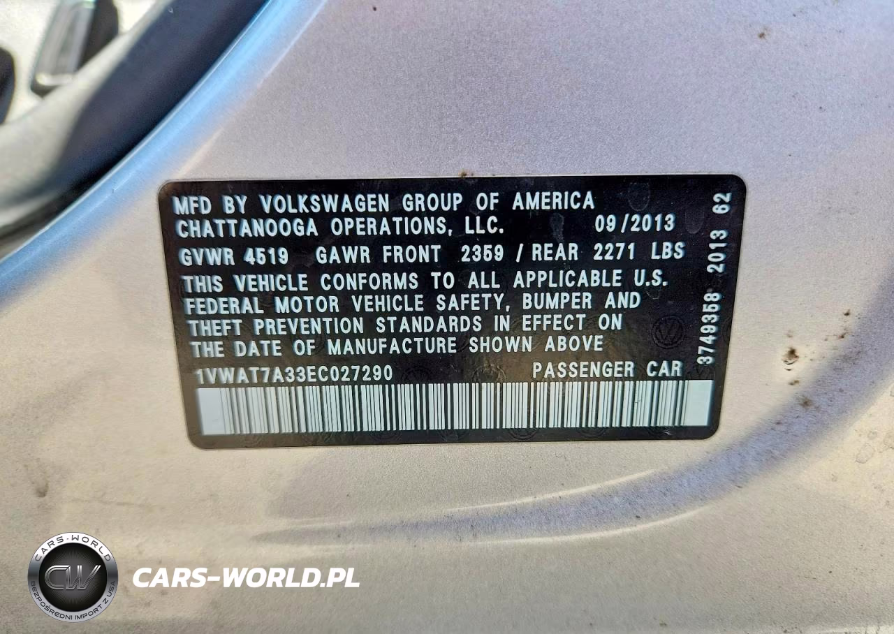 2014 Volkswagen Passat S VIN:1VWAT7A33EC027290 - 12