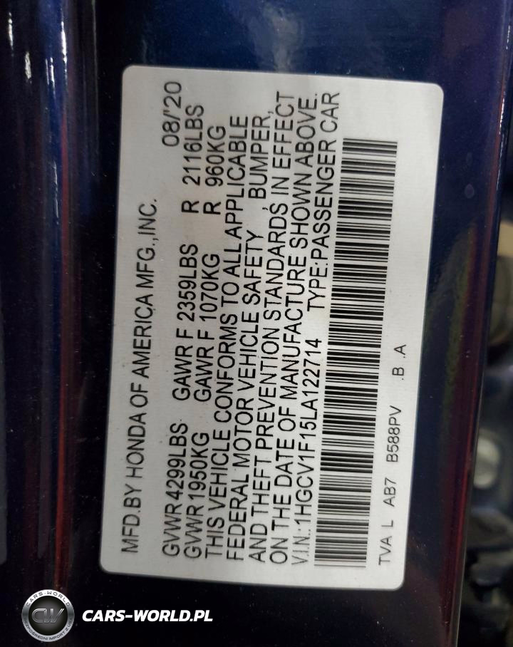 2020 Honda Accord Lx VIN:1HGCV1F15LA122714 - 12