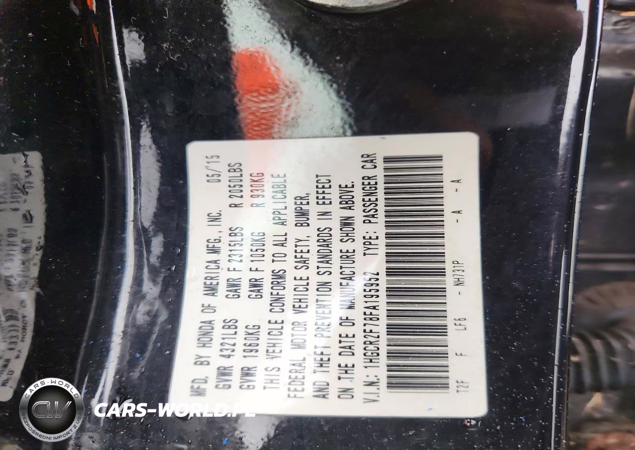 2015 Honda Accord Ex VIN:1HGCR2F78FA195952 - 12