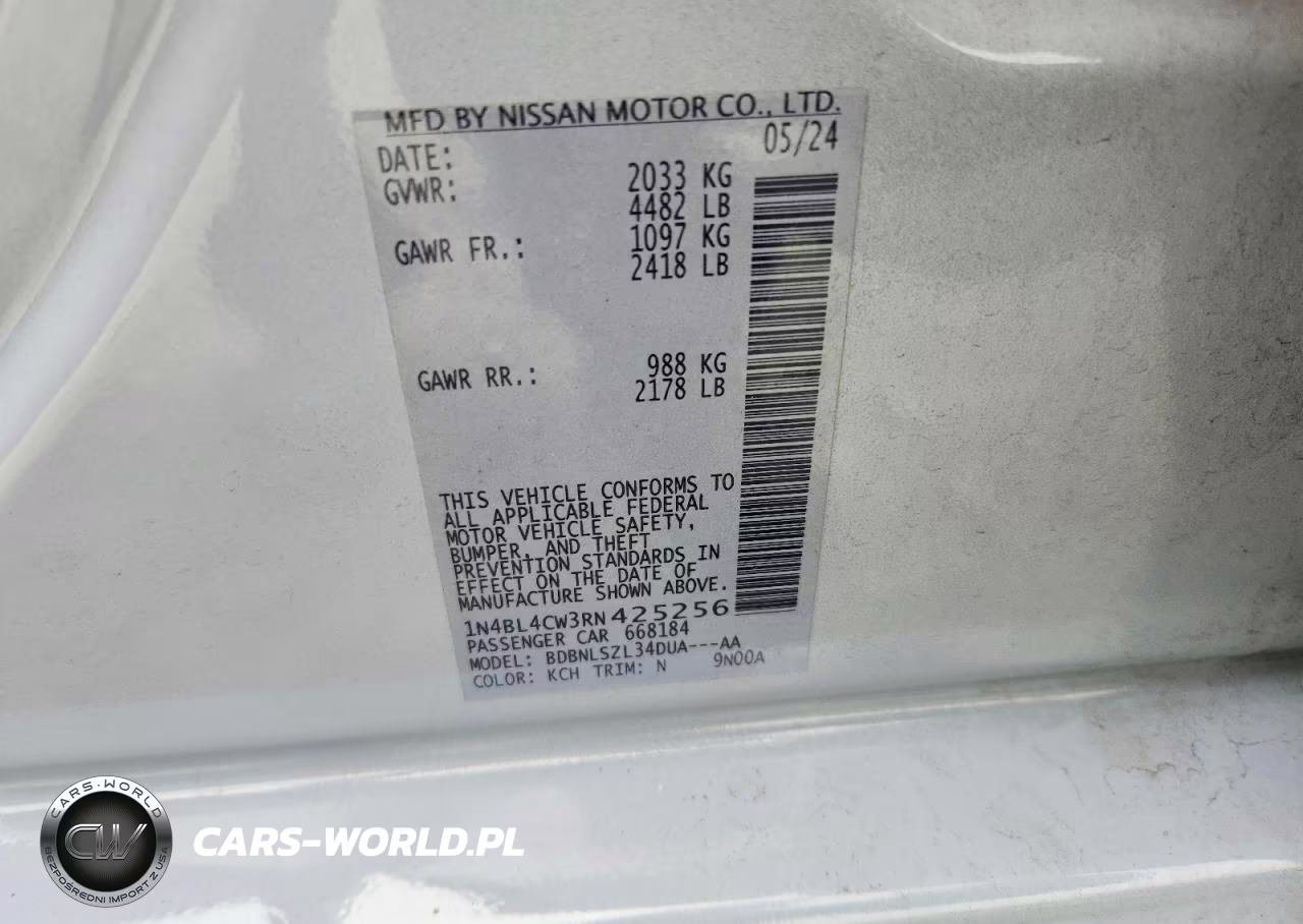 2024 Nissan Altima Sr VIN:1N4BL4CW3RN425256 - 12