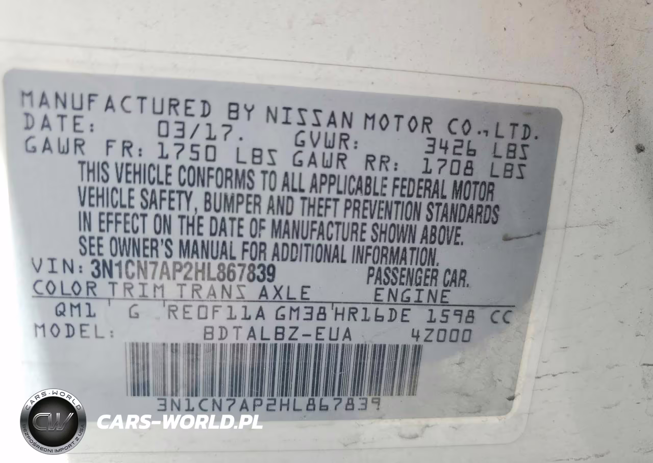 2017 Nissan Versa 1.6 S VIN:3N1CN7AP2HL867839 - 12