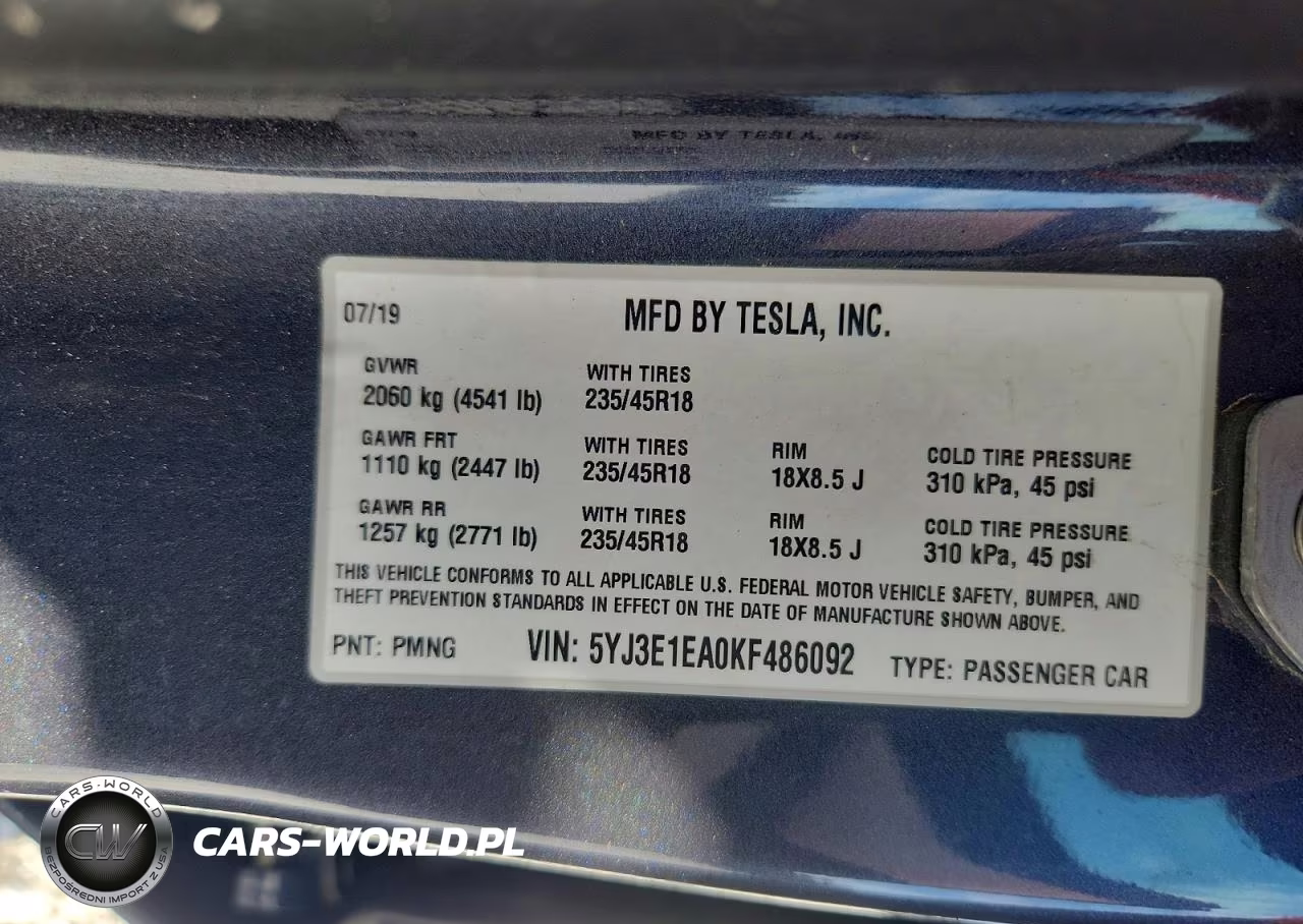 2019 Tesla Model 3 VIN:5YJ3E1EA0KF486092 - 12