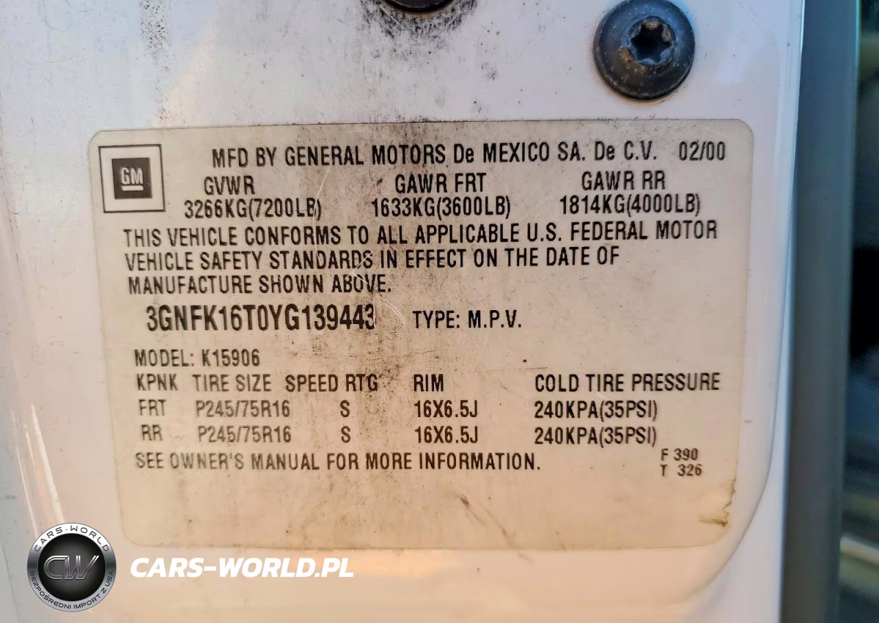 2000 Chevrolet Suburban K1500 VIN:3GNFK16T0YG139443 - 13