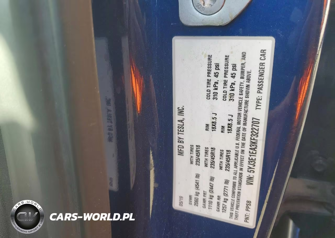 2019 Tesla Model 3 VIN:5YJ3E1EA3KF322707 - 12