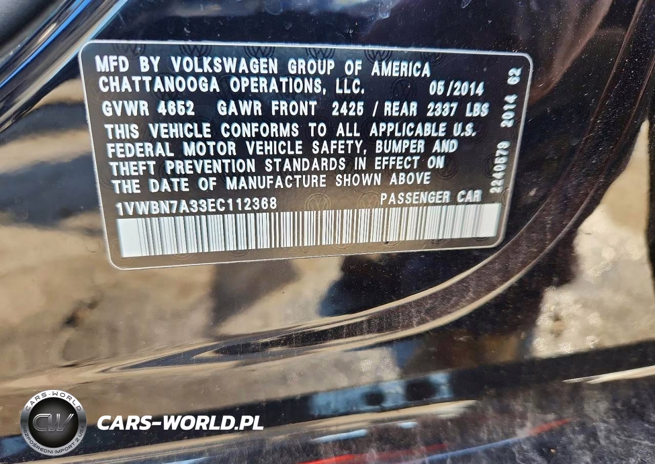 2014 Volkswagen Passat Se VIN:1VWBN7A33EC112368 - 12