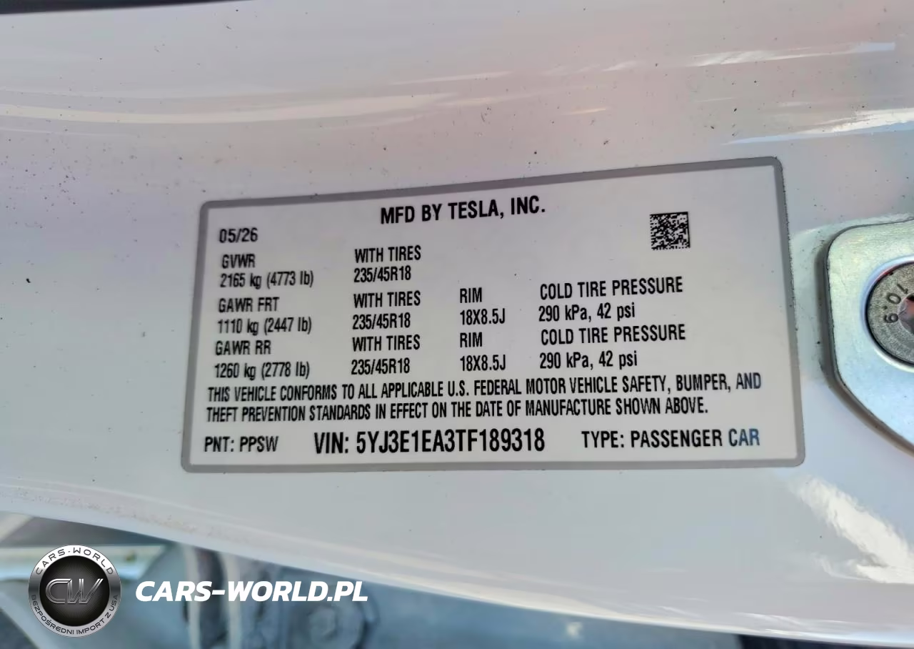 2026 Tesla Model 3 VIN:5YJ3E1EA3TF189318 - 12