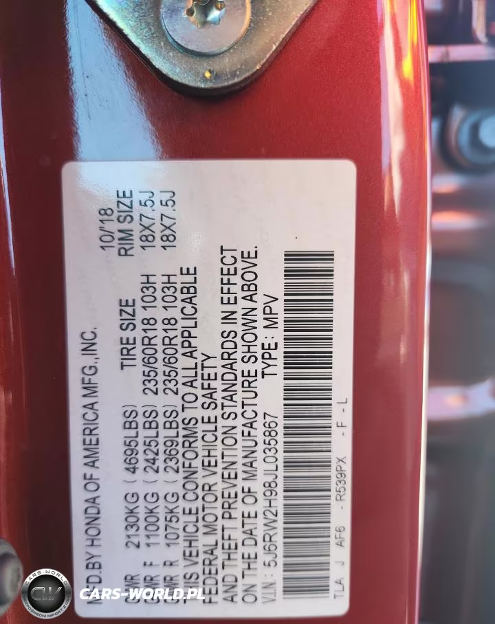 2018 Honda Cr-V Touring VIN:5J6RW2H98JL035867 - 13