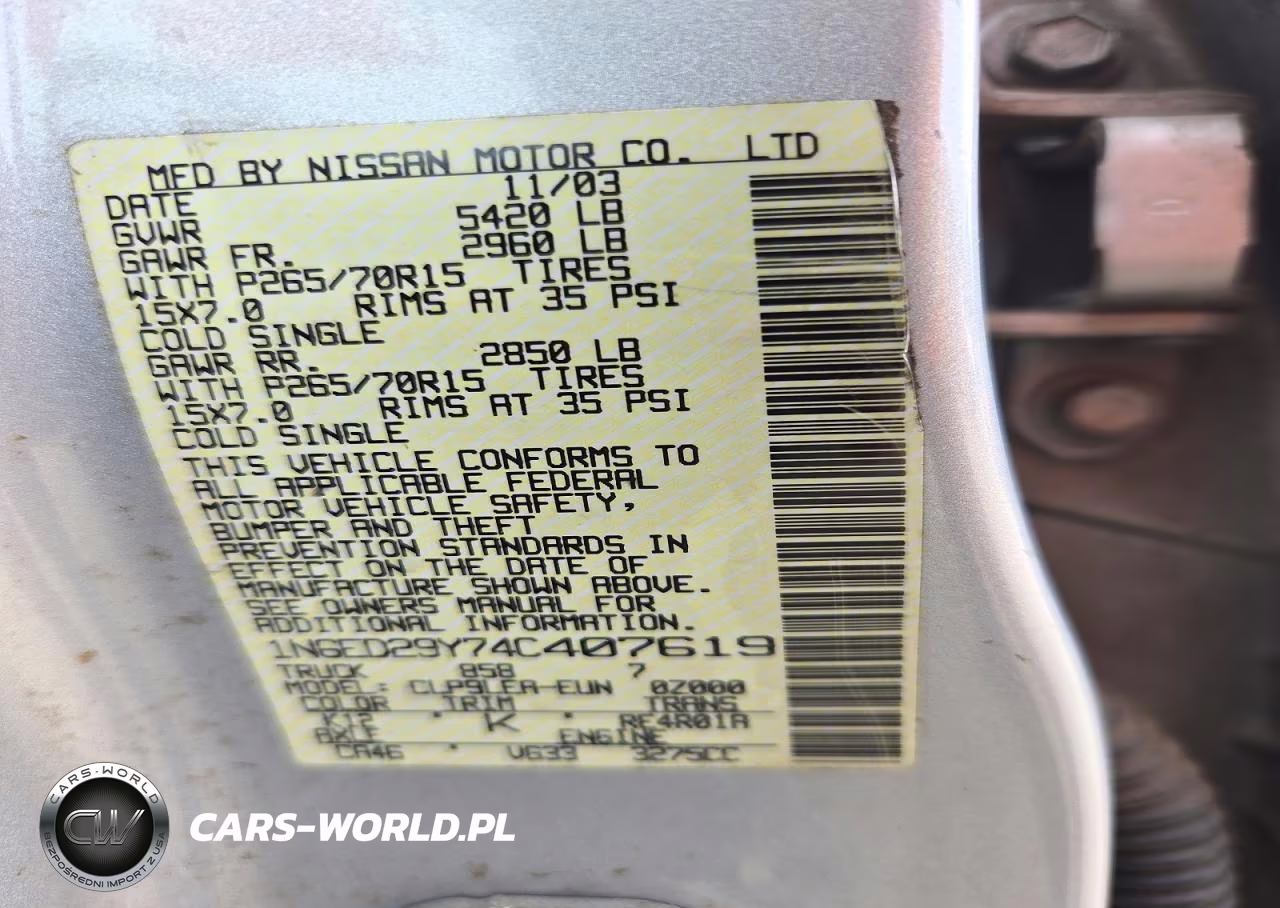 2004 Nissan Frontier Xe-V6 VIN:1N6ED29Y74C407619 - 12